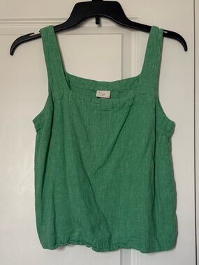 a new day Green Square-Neck Linen-Blend Tank (NWOT)